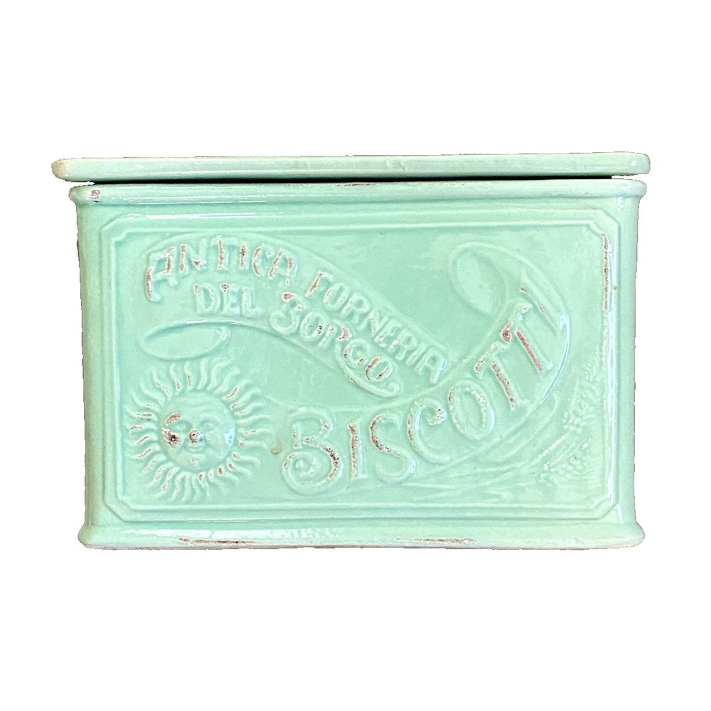 Sur La Table Salt Box Italian‎ Ceramic Lid Sale Antica Italy Biscotti Green Mint